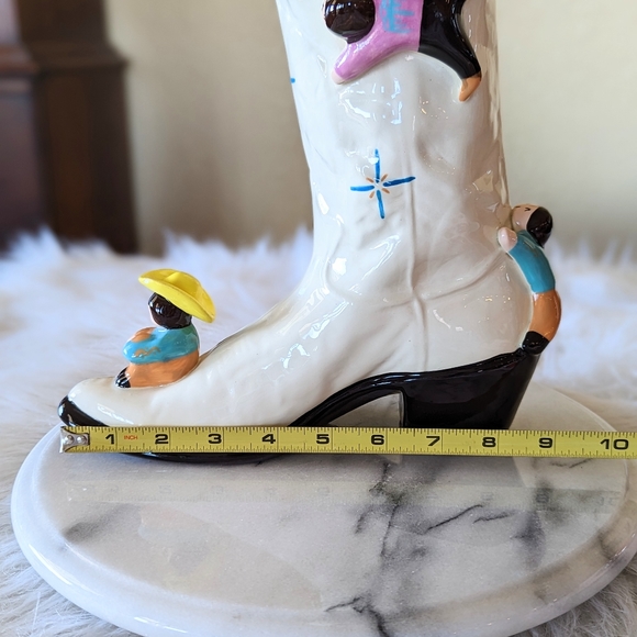Storyteller Arts Hand Painted Figural Ceramic Cowboy Boot Bird Vase 11 in - Picture 10 of 12
